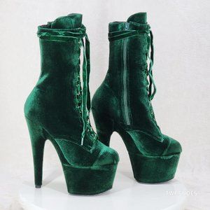Emerald Green Velvet 7" High Heel Platform Ankle Boots With Boot Protectors 1020